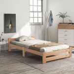 Solide lit en bois massif lit futon en bois massif naturel lit en avec t�te de lit et sommier � lattes ...