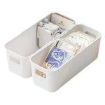 Lot de 4 petites boîtes de rangement empilables en plastique blanc sans couvercle avec poignées pour ... Lot de 4 petites boîtes de rangement empilables en plastique blanc sans couvercle avec poignées pour ...
