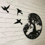 Sollbry - art mural en m�tal arbre de vie avec oiseaux d�co noir - 28cm / 11. 02in d�coration murale ...