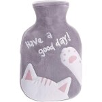 Sollbry bouillotte avec housse en velours doux - motif de chat - 350 ml