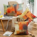Orange throw pillow covers burnt orange grey lot de 4 housses de coussin dcoratives pour canap salon ...