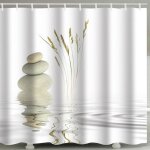 Rideau de douche en bambou zen sans anneau pittoresque, rideaux de salle de bain lourds, tissu polyester ... Rideau de douche en bambou zen sans anneau pittoresque, rideaux de salle de bain lourds, tissu polyester ...