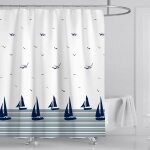 Rideau de douche bleu nautique ctier ocan rideau de bain tissu polyester anti moisissure impermable ...