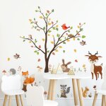 Sollbry stickers muraux animaux for�t arbre autocollant mural hibou renard cerf d�coration murale chambre ...