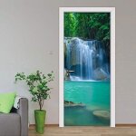 Sollbry - sticker porte effet 3d - autocollant de porte trompe l'oeil - 77x200cm - paysage de cascade ...