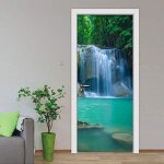 Sollbry - sticker porte effet 3d - autocollant de porte trompe l'oeil - 77x200cm - paysage de cascade ...