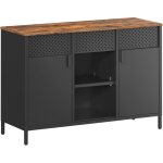 Songmics ? buffet en m�tal marron rustique et noir mat ? placard � double portes ? �tag�res r�glables ...