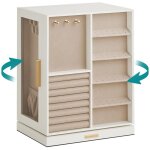 Bo�te � bijoux pivotante sur 360�, coffret � bijoux avec 5 tiroirs, fen�tres en verre lat�rales, grand, ...