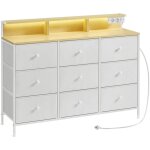 Songmics commode avec 9 tiroirs et �clairage led, multiprise, cadre en acier, 33, 5 x 114 x 84 cm, pour ...