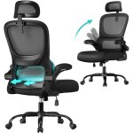 Songmics - fauteuil de bureau, chaise ergonomique, avec tissu en maille double couche, accoudoirs rabattables, ...