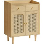 Buffet, meuble de rangement, placard avec portes et tiroirs en rotin, Étagère réglable, style bohème, ... Buffet, meuble de rangement, placard avec portes et tiroirs en rotin, Étagère réglable, style bohème, ...