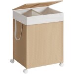Songmics home - panier  linge 2 compartiments, corbeille 100 l, trieur sur roulettes, couvercle, sac ...