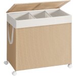 Songmics home - panier  linge 3 compartiments, corbeille 140 l, trieur sur roulettes, couvercle, sac ...