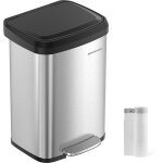 Songmics - poubelle de cuisine, 50l, poubelle  pdale en mtal avec couvercle, grande et haute, argent ...