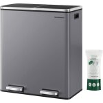 Songmics - poubelle  double compartiment 2 x 30 l, avec 15 sacs poubelles, pdales en mtal, 2 seaux ...