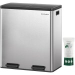 Songmics poubelle  double compartiment 2 x 30 l, avec 15 sacs poubelles, pdales en mtal, 2 seaux intrieurs ...