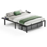 Vasagle - lit double 160 x 200 cm, lit 2 personnes, cadre de lit en métal avec Étagères de rangement, ... Vasagle - lit double 160 x 200 cm, lit 2 personnes, cadre de lit en métal avec Étagères de rangement, ...