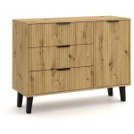 Sonia - buffet 3 tiroirs + 1 porte style scandinave rainur�s - 110x39x81. 5cm - meuble de rangement - ...