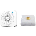 Sonnette amarante sans fil marbre blanc bouton laiton et carillon