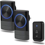 Sonnette sans fil 300m, sonnette enfichable 2 rcepteurs 1 bouton sans fil, ip44 tanche, 4 niveaux de ...