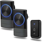 Sonnette sans fil 300m, sonnette de porte enfichable, 2 r�cepteurs, 1 bouton poussoir sans fil, sonnette ...