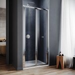 Porte de douche bi fold alu - argent saving space pour salle de bain et wc verre tremp 5mm largeur ...