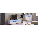 Sonni - tableau tv lowboard armoire basse avec clairage led blanc brillant armoire tv
