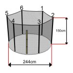 Sos trampoline - filet trampoline 244cm - 6 barres - hauteur 150 cm - fourreau extrieur