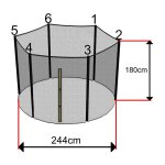 Sos trampoline - filet trampoline 244cm - 6 barres - hauteur 180 cm - fourreau extrieur