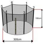 Sos trampoline - filet trampoline 305cm - 6 barres - hauteur 180 cm - fourreau extrieur