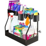 Sous - �vier de stockage 2 niveaux, �tag�re de stockage de cuisine, avec 4 crochets et 2 tasses suspendues, ...