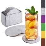 Sous - verre en feutre rond pour verres - lot de 10 bo�te incl. - dessous de verre design gris clair ...