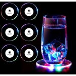 Sous - verres lumineux  led, 6 pices de 10 cm, ronds et transparents, 3 modes d'clairage pour boissons, ...