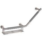Barre d'appui 135° comfort grip en acier brossé gauche avec porte - savon Barre d'appui 135° comfort grip en acier brossé gauche avec porte - savon