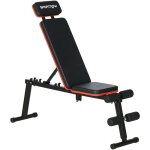 Banc de musculation pliable inclinable abdominaux - 4 coussins presse - jambes - acier pu rouge noir