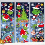 Sstrwgood 8 feuilles stickers no�l grinch / flocons r�utilisables, d�cor �lectrostatique pour vitres