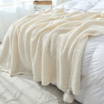 Sstrwgood couverture en laine tricot�e douce avec pompon, couverture boh�me, couverture douillette, couverture ...