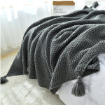 Sstrwgood couverture en laine tricot�e douce avec pompon, couverture boh�me, couverture douillette, couverture ...