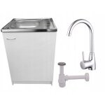 Meuble de cuisine 60 cm - blanc - avec vier et robinet haut - pratique et spacieux