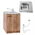 Meuble de cuisine 60 cm - ch�ne dor� - avec �vier deante et robinet chrom� - pratique et �l�gant