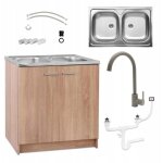 Stamar - meuble de cuisine - 80x50 cm - ch�ne sonoma - �vier 2 bacs avec robinet olive - fonctionnel ...