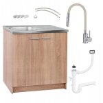 Stamar - meuble de cuisine - 80x50 cm - ch�ne sonoma - �vier inox + robinet beige 2 en 1