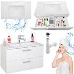 Stamar - meuble de salle de bain suspendu + lavabo 80 cm + blanc - �l�gant - pratique - durable