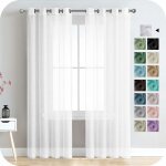 Rideau voilage semi - transparent court avec oeillets en aspect lin stores rideaux foulards pour salon ...