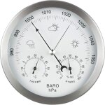 Station m�t�o analogique 3 en 1 en inox �14 cm - barom�tre, thermom�tre, hygrom�tre