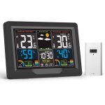 Station m�t�o int�rieur ext�rieur sans fil avec capteur, thermom�tre avec ecran couleur en 4 luminosit�s, ...