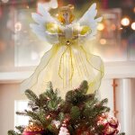 Statue d'ange pour cime de sapin de nol, toile led, dcoration pour cime de sapin de nol, jupe dore ...