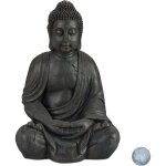 Statue de buddha figurine de bouddha d�coration jardin sculpture c�ramique zen 70 cm, fonc�, gris / argent� ...
