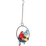 Statue de double perroquet avec anneau en m�tal, d�coration en r�sine perch�e sur une branche, figurine ...