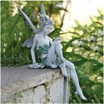 Statue de f�e assise, ornement de jardin en r�sine artisanat am�nagement paysager d�coration de cour ...